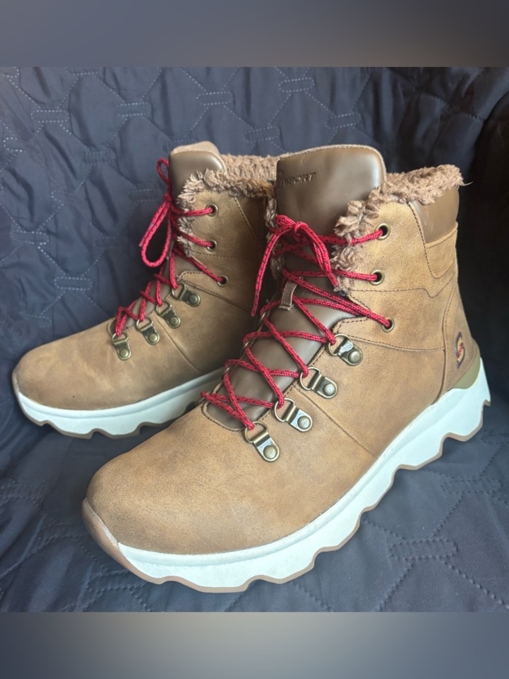 Skechers S Sport Laynee Sneaker Boots Faux Fur Brown Womens Size 11